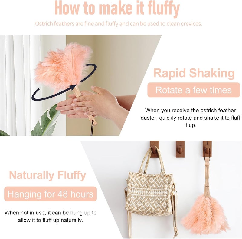MehelloFeather Ostrich Feather Duster 12 Inch Handheld Duster Supplies, Wooden Handle Feather Duster for Cleaning Keyboard Home Car Office (Champagne) - Image 5